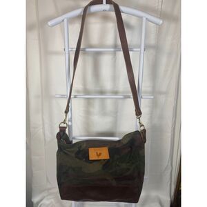 Mean While Made in USA Camo Waxed Canvas Leather bottom Crossbody Shoulder Bag